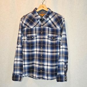 Jach's Girlfriend Blue Plaid flannel shirt lightweight size women's L